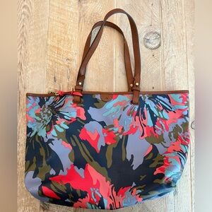 Fossil Floral Tote Bag with Brown Handles